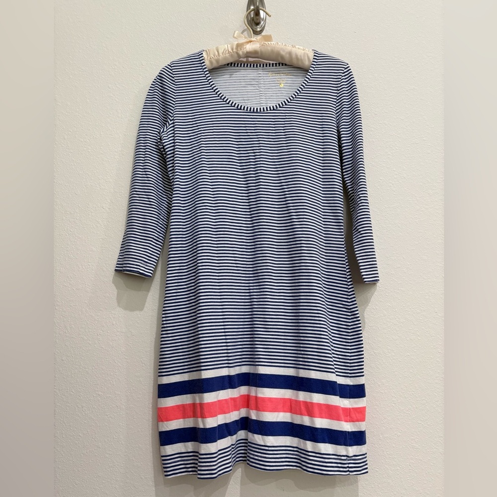 Lilly Pulitzer Women’s Blue and White Striped 100% Cotton Shift Dress, Small
